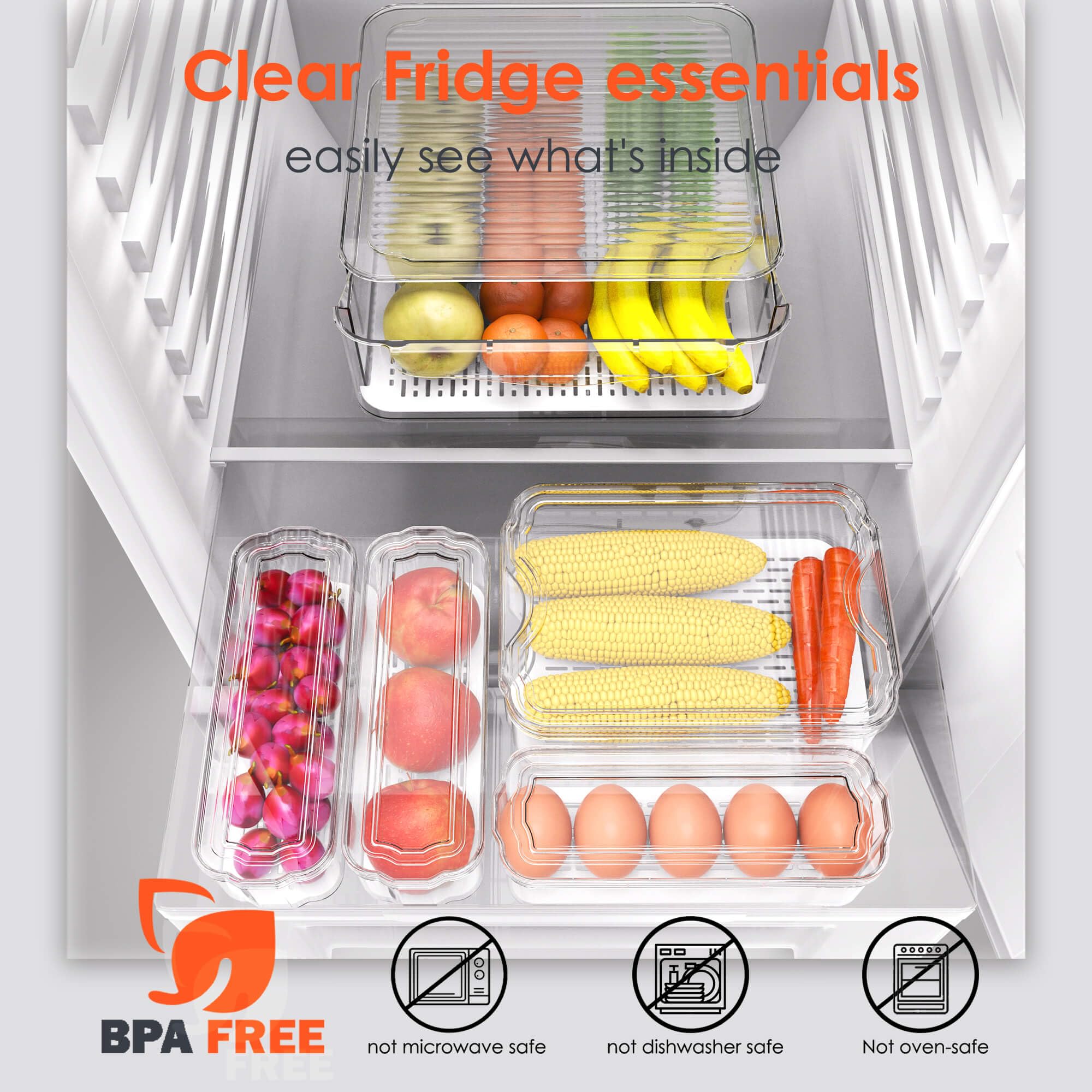 SMRCAD clear freezer bins with lids, stackable for space saving