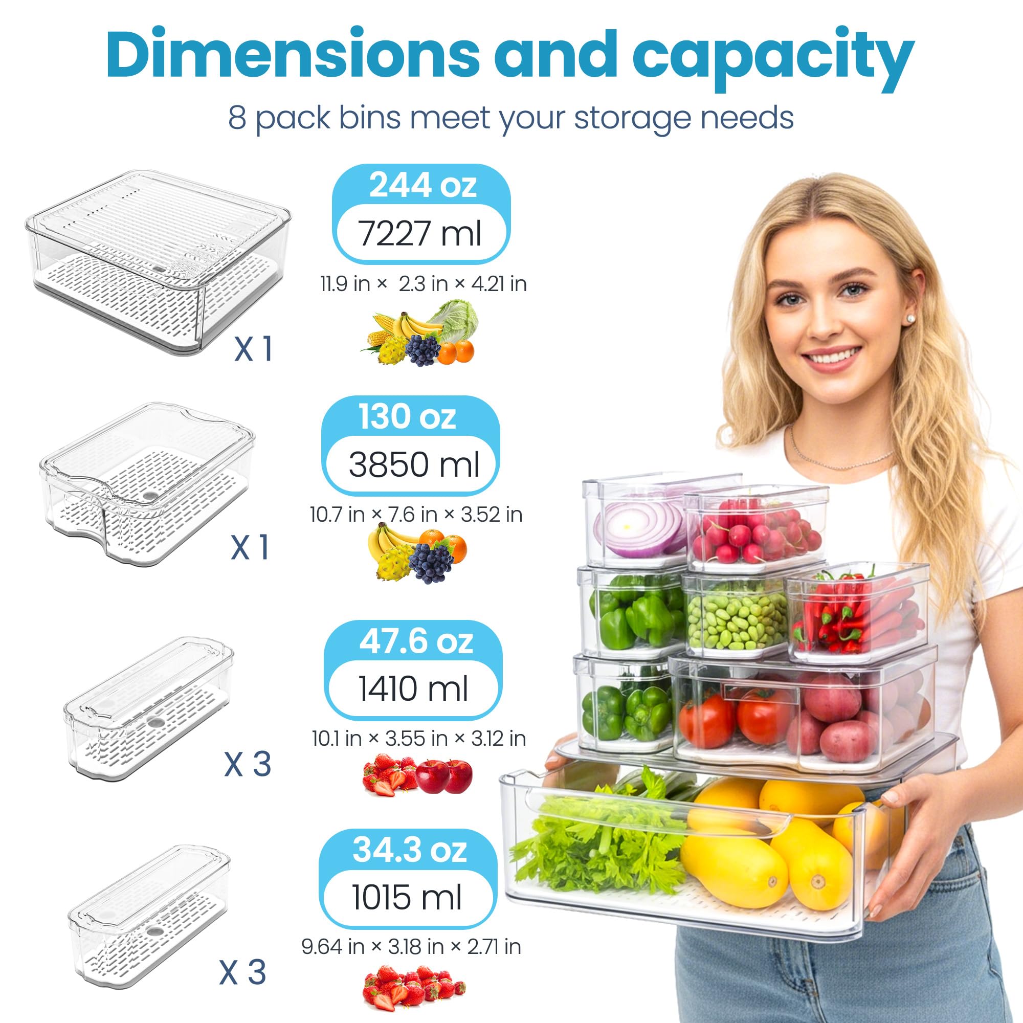 SMRCAD medium clear fridge bins for organized fruits and vegetables
