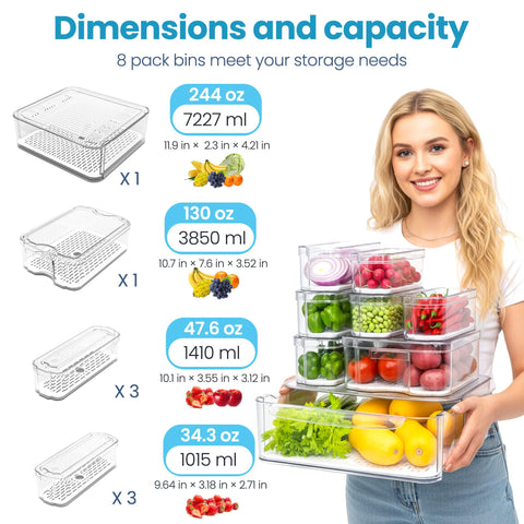 SMRCAD medium clear fridge bins for organized fruits and vegetables
