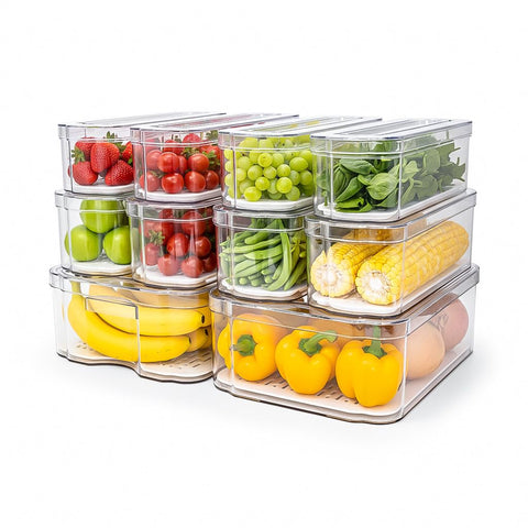 SMRCAD fridge organizers with lids showing clear visibility and easy access.