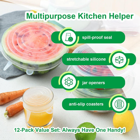 Smrtcol silicone lids cover fruit and vegetables to reduce waste and spoilage.