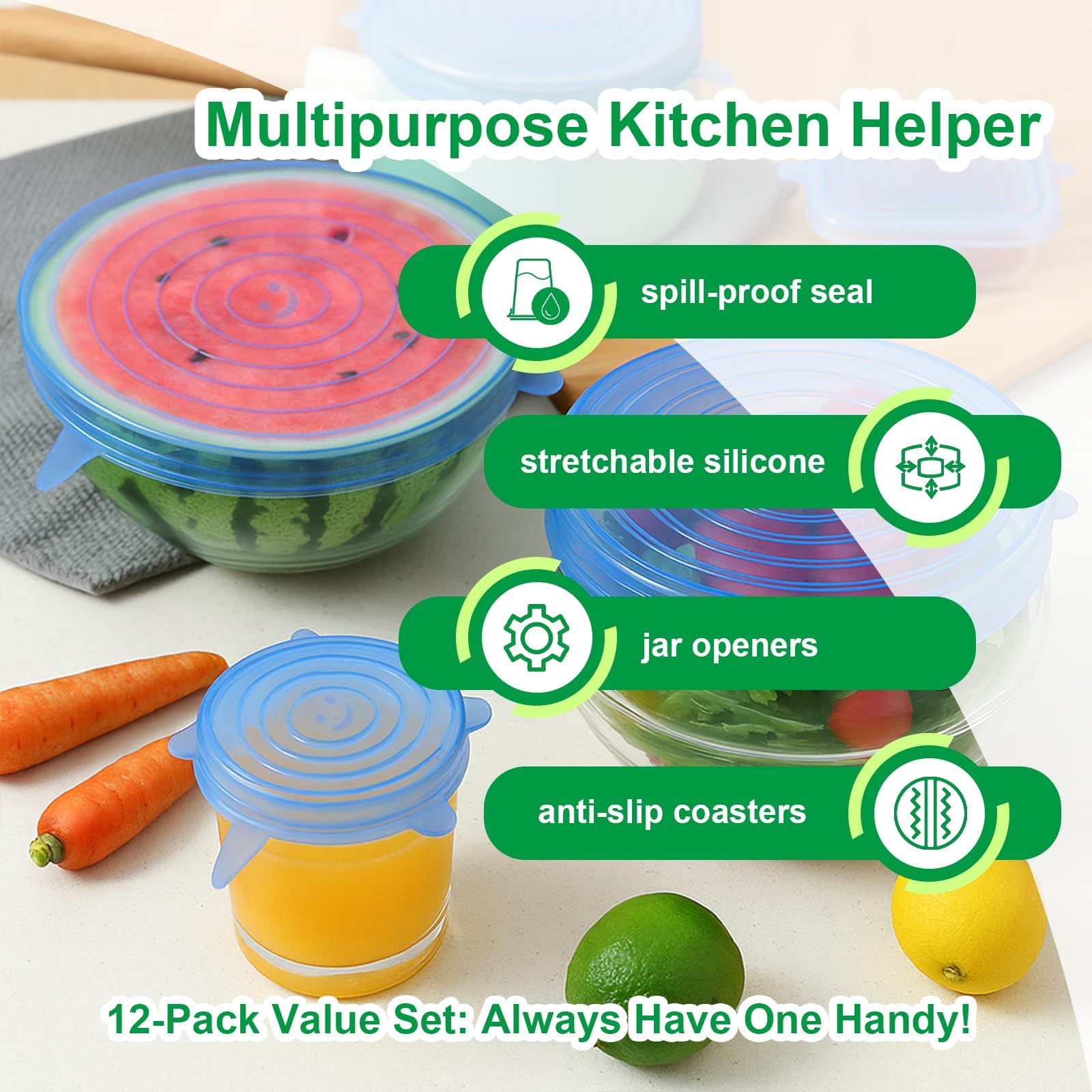 Smrtcol silicone stretch lid 4.3in covers medium bowls to keep odors in