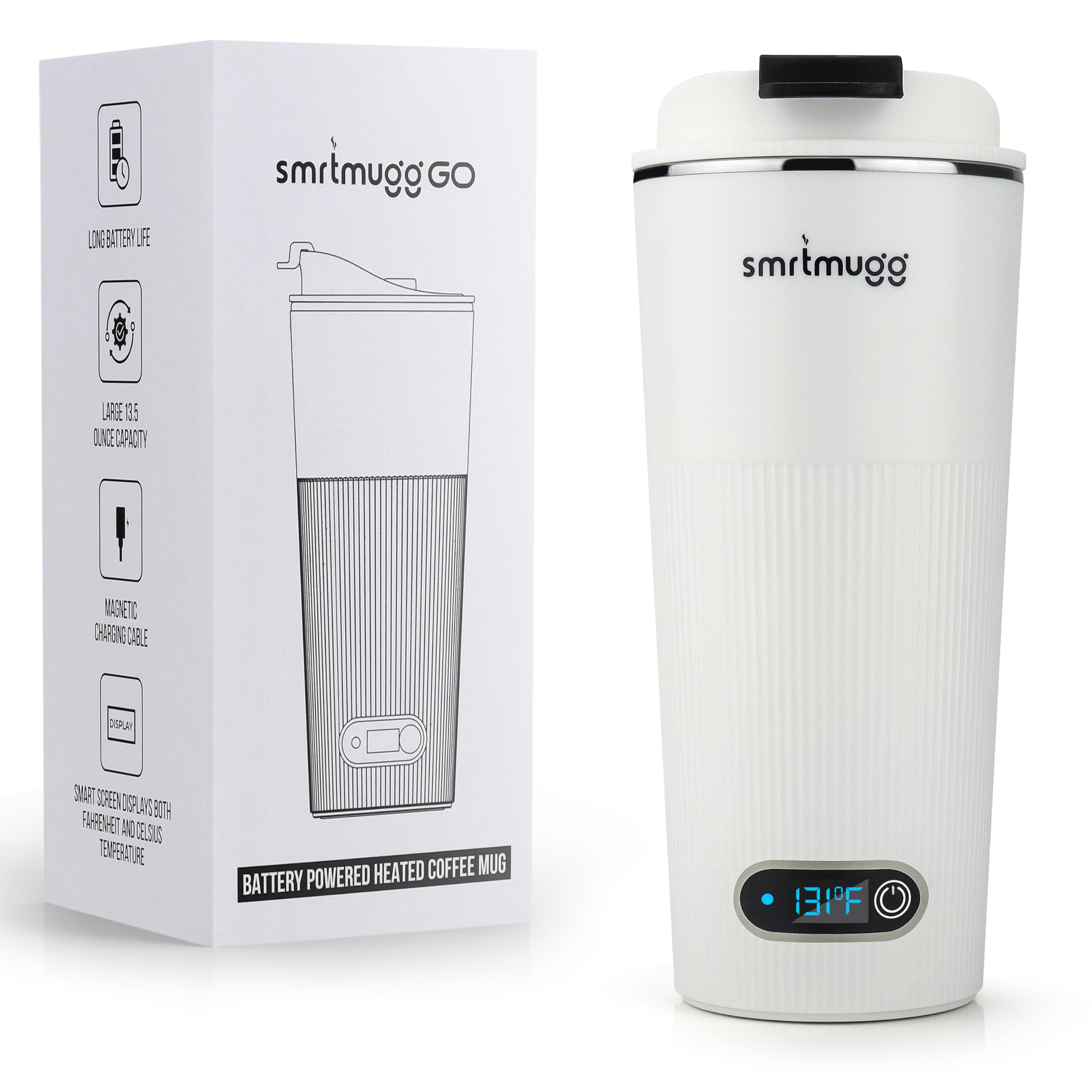 SmrtMugg GO battery-powered heated mug for travel use