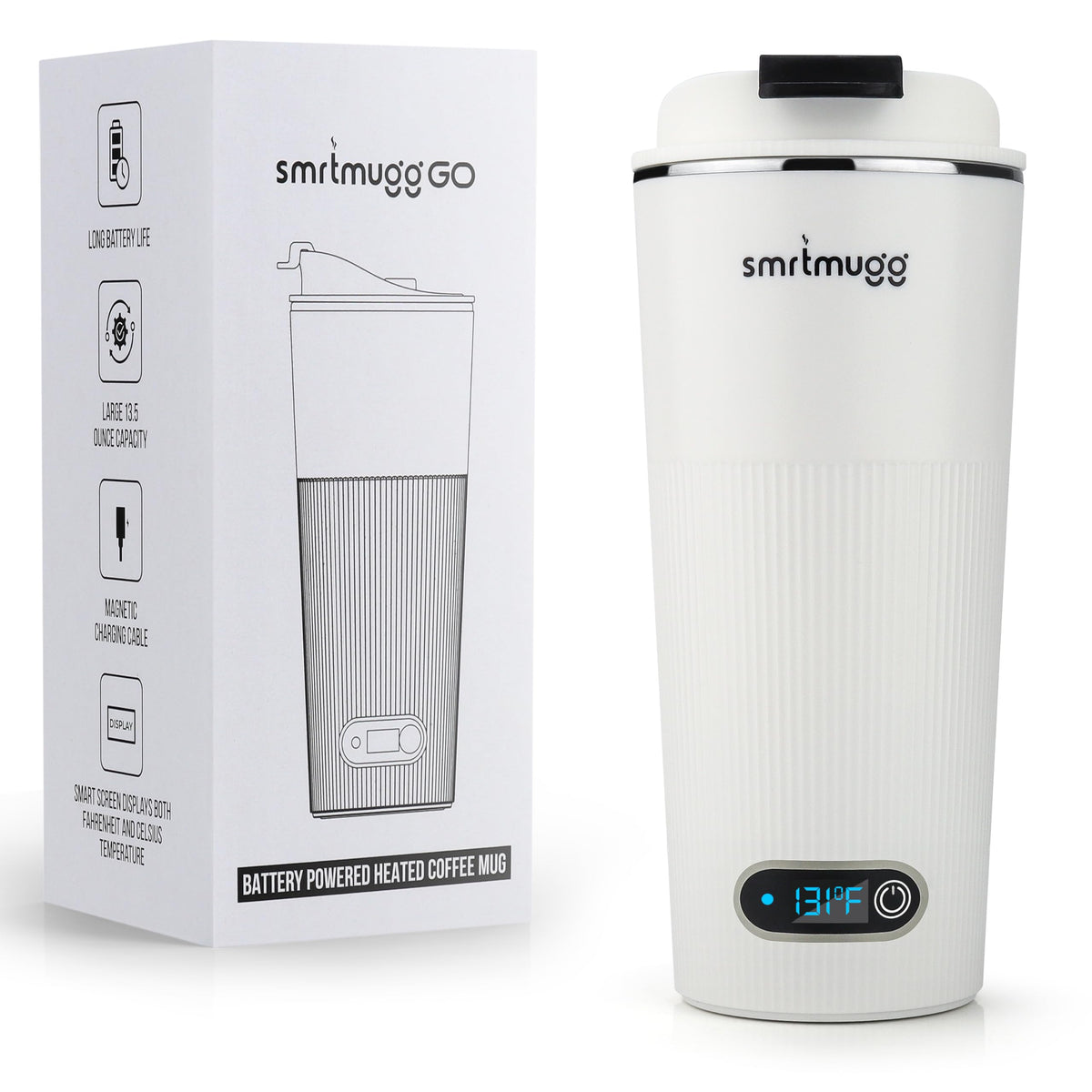 SmrtMugg GO battery-powered heated mug for travel use