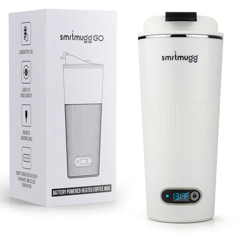 SmrtMugg GO battery-powered heated mug for travel use