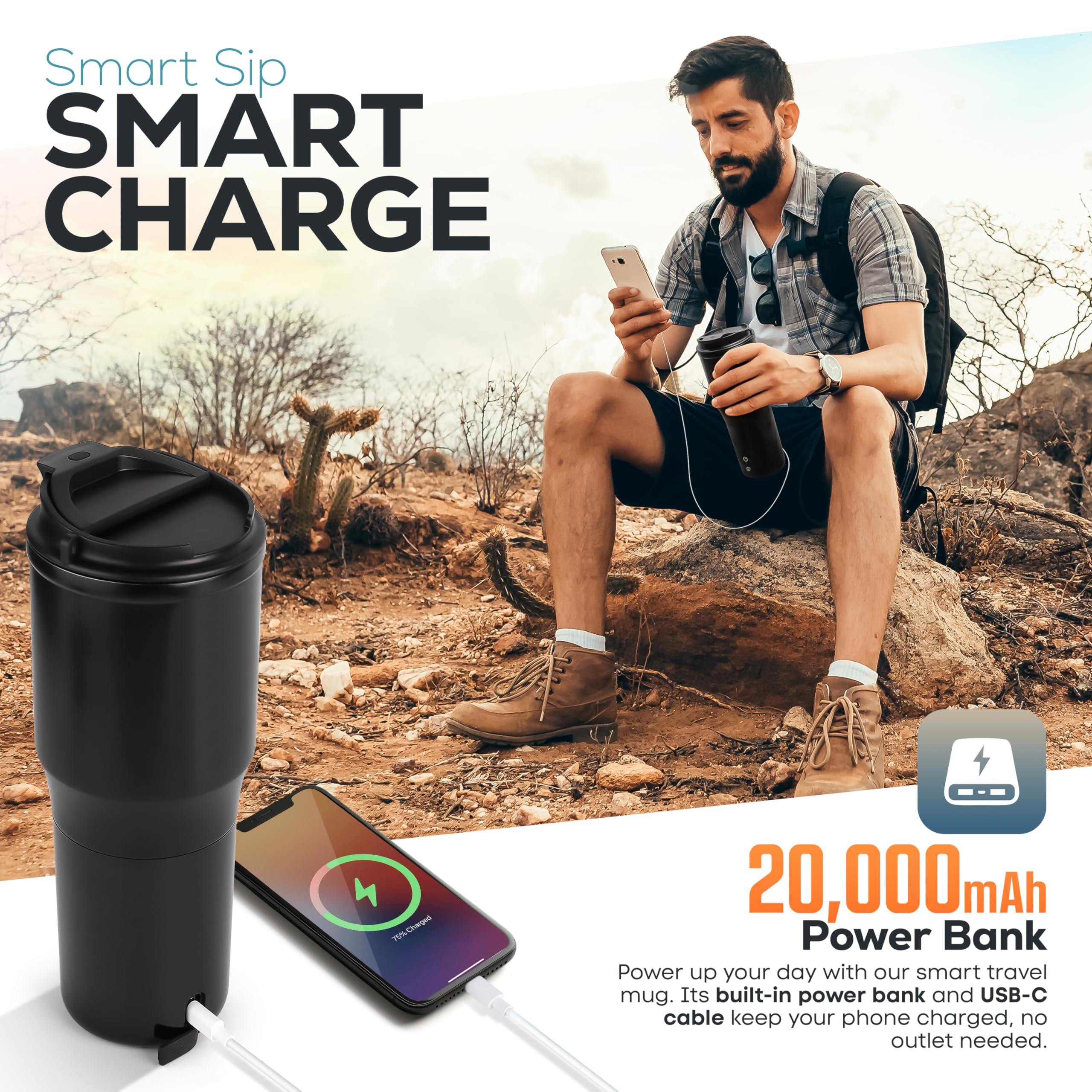 SmrtMugg TITAN on the go, functioning as a portable charger.