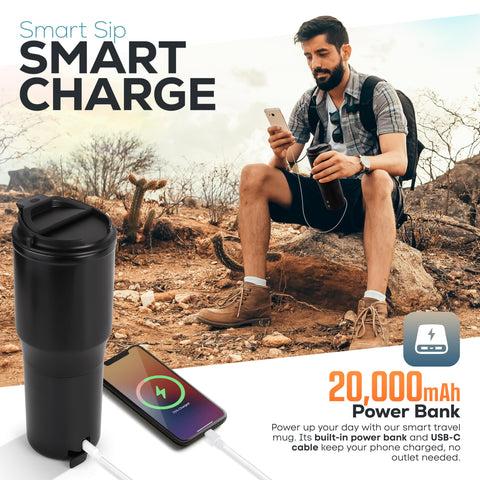 SmrtMugg TITAN on the go, functioning as a portable charger.