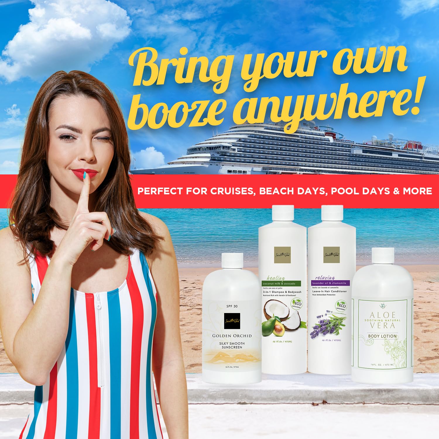 Smuggs Jugs cruise-packaging-solution blends with luggage for easy access.