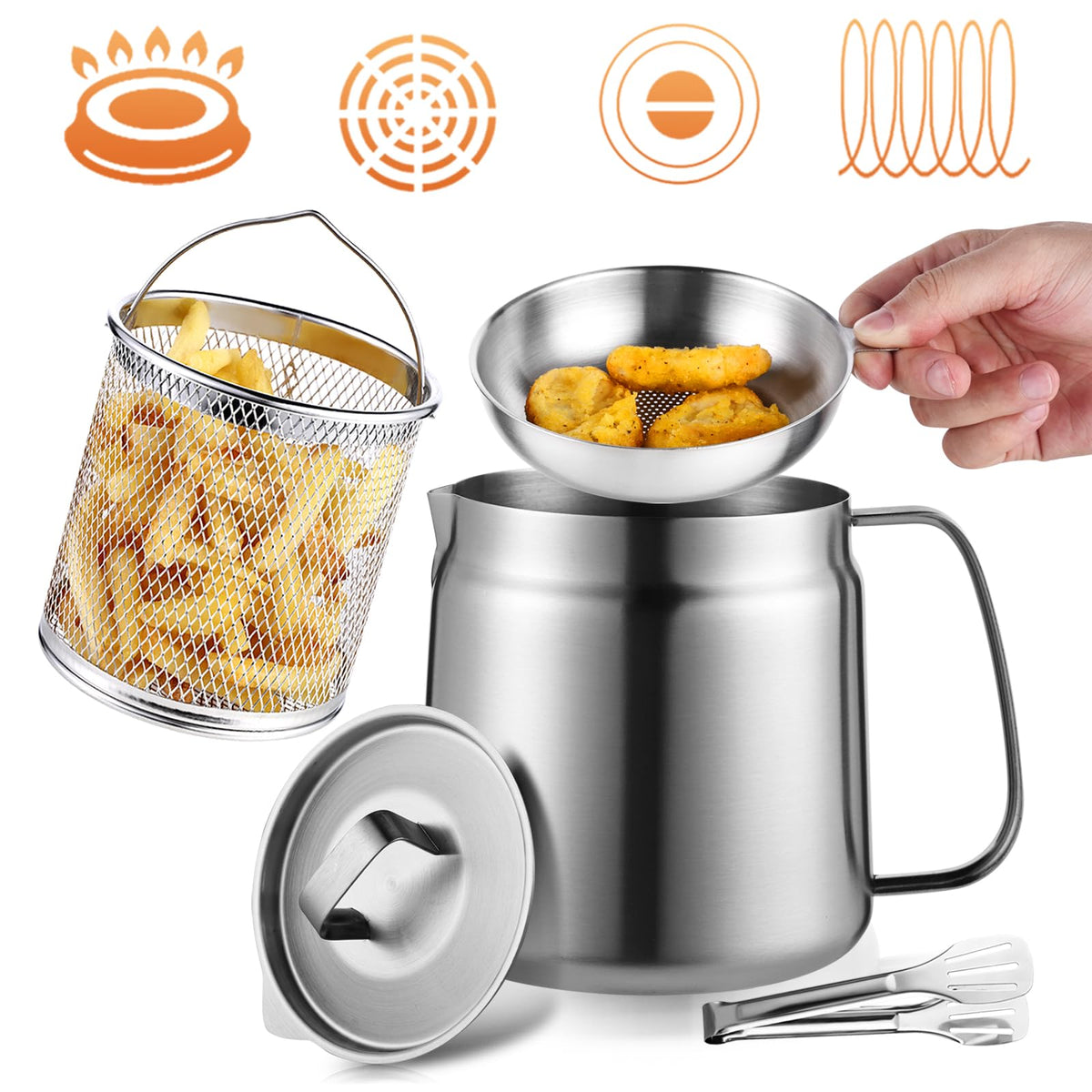 Smwmwon deep fryer pot with basket for crispy fries and chicken.