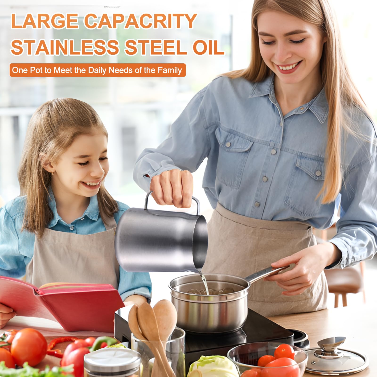 Smwmwon oil strainer pot filters debris for cleaner frying oil.