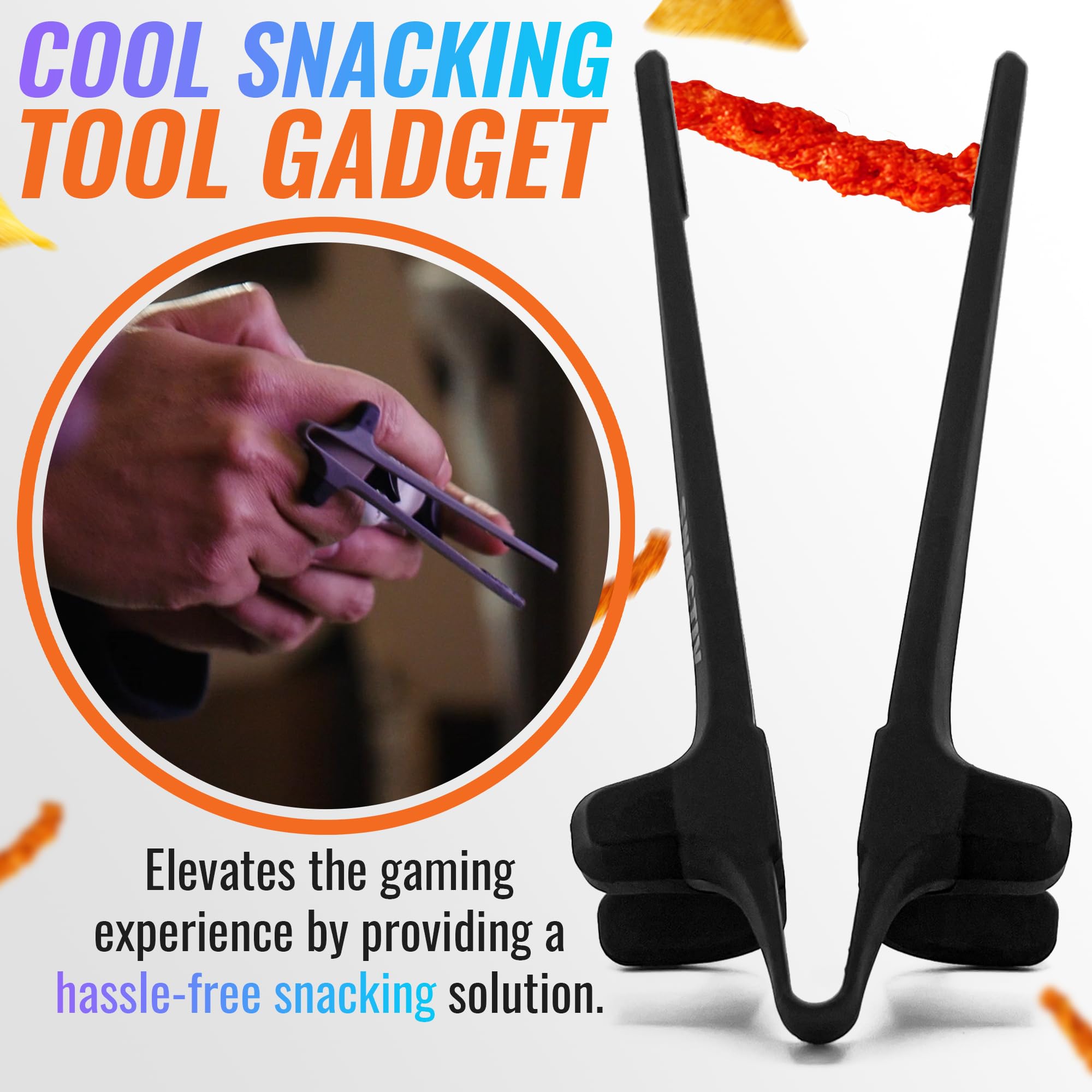 SNACTIV PRO finger chopsticks with Shark Tank approval highlighting innovative snacking.