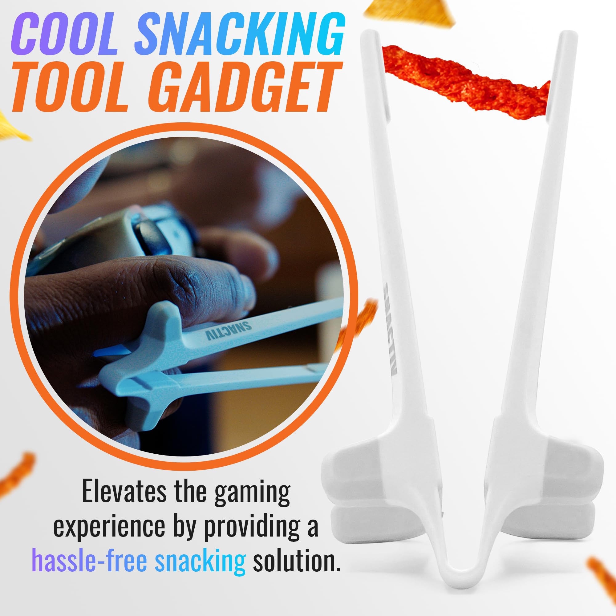 SNACTIV Pro mess-free snack sticks keep fingers and controllers clean during play.