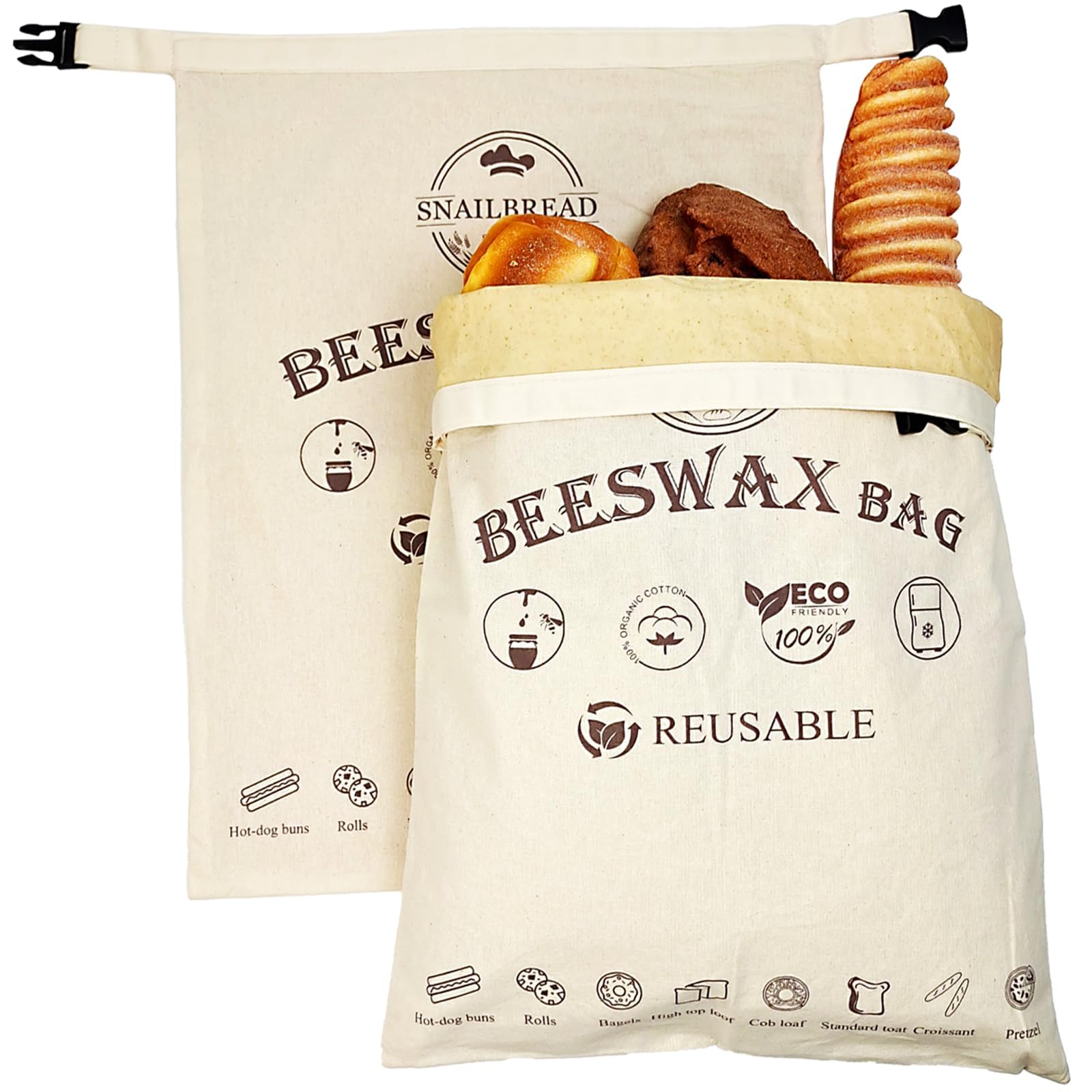 SnailBread XL beeswax bag with sourdough inside keeps bread fresher longer.