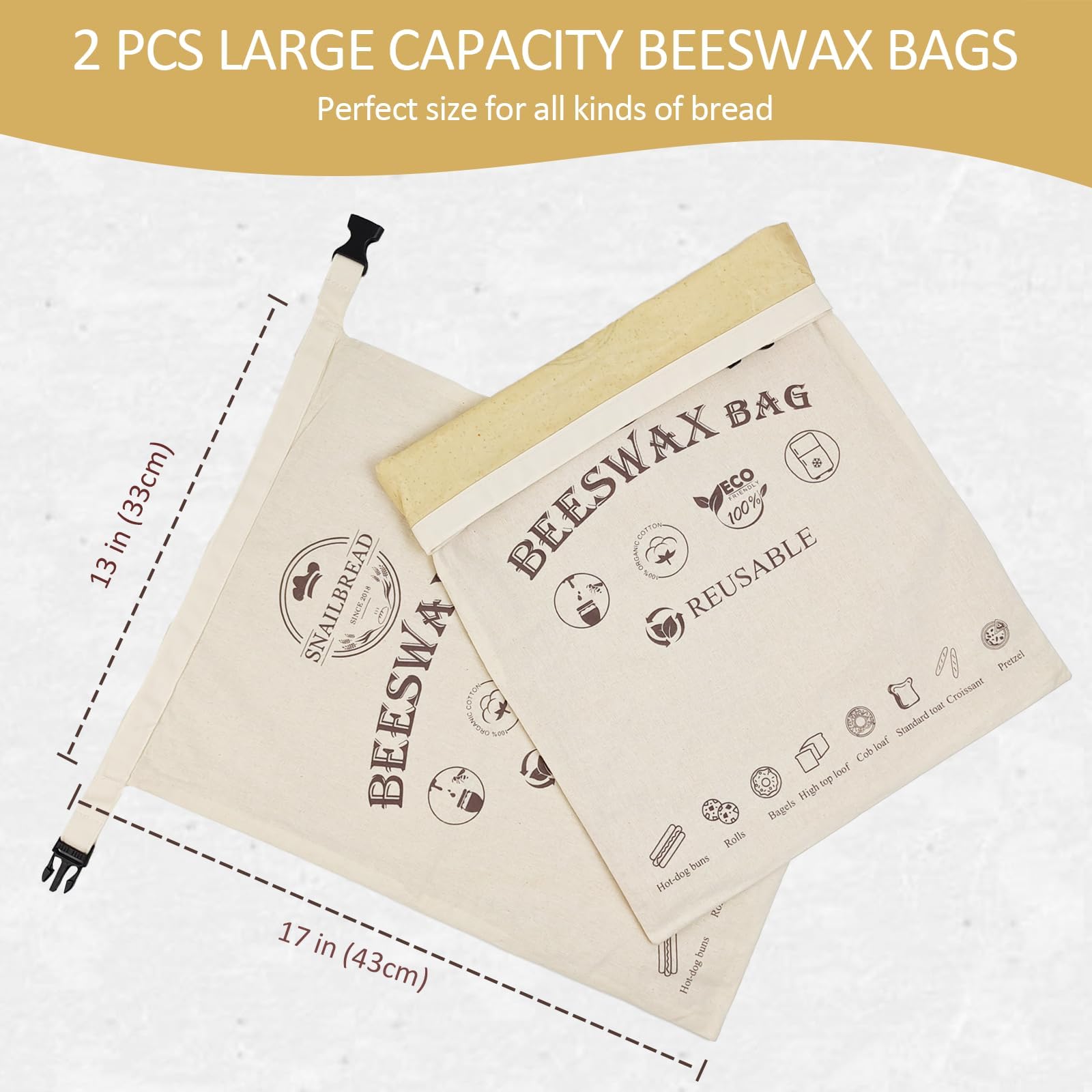 SnailBread beeswax coating close-up on bag surface preserves freshness.