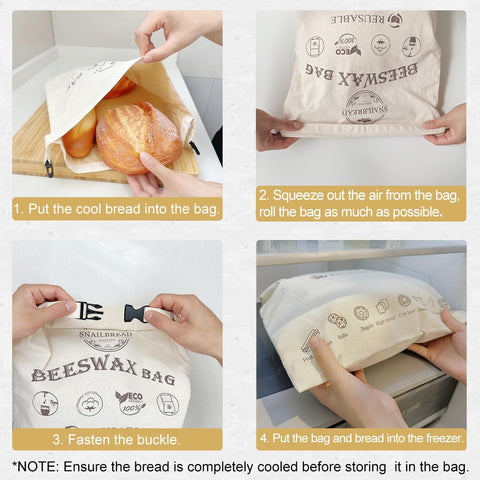 SnailBread bag being wiped clean demonstrates easy care.