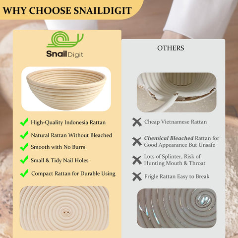 SnailDigit Banneton round basket with dough in proofing stage.
