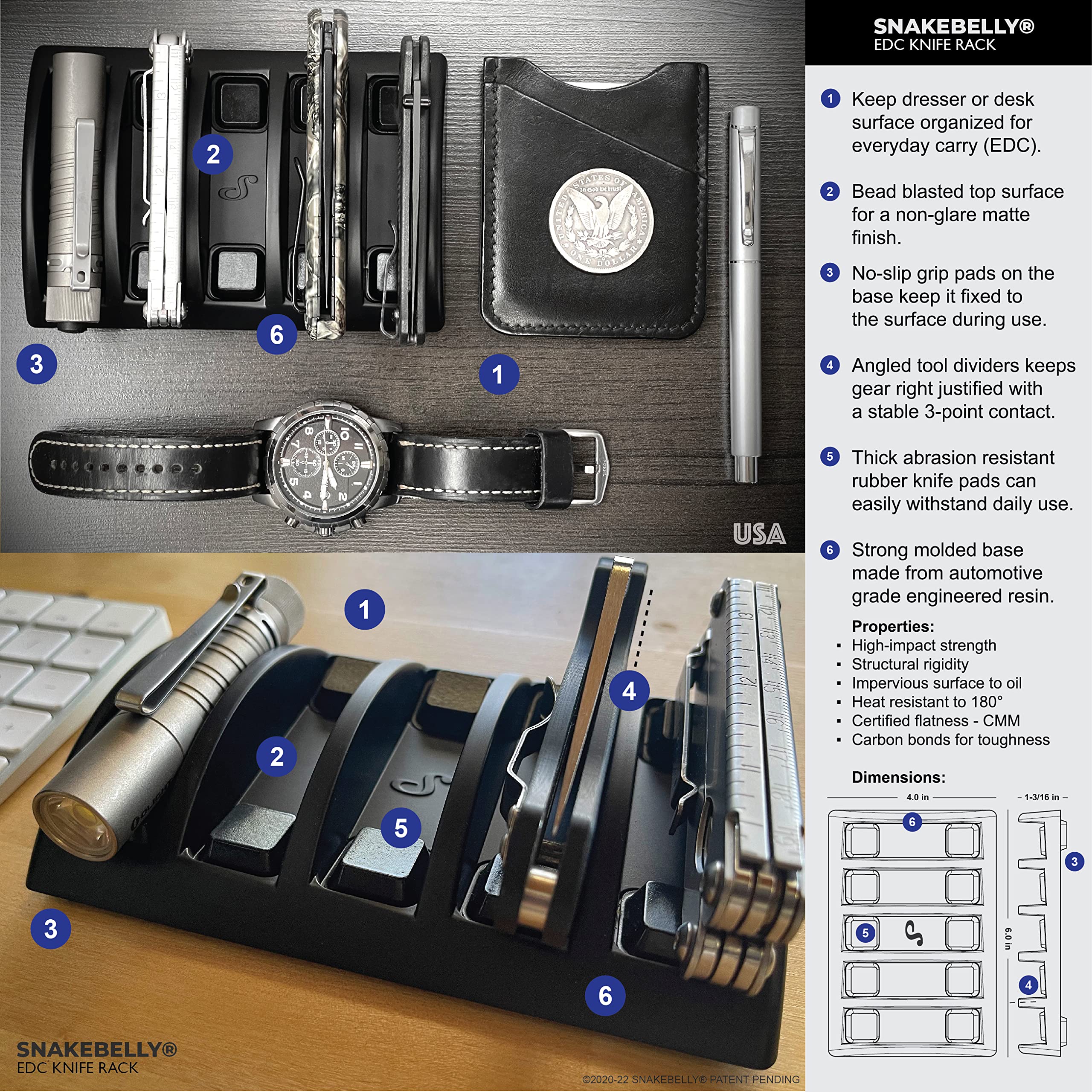 SnakeBelly EDC Knife Rack ergonomic curved design for easy reach