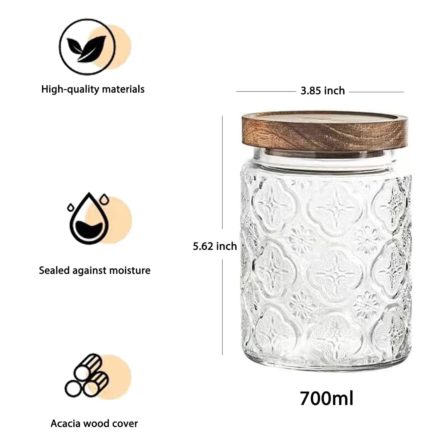 Snminetal plum-pattern glass jar stores coffee beans with airtight seal.