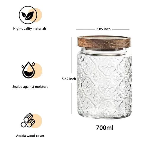 Snminetal plum-pattern glass jar stores coffee beans with airtight seal.