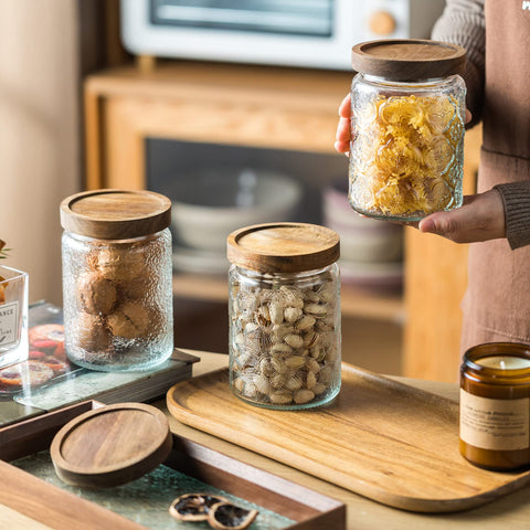 Snminetal plum-pattern jar showcases retro glass for pantry organization.