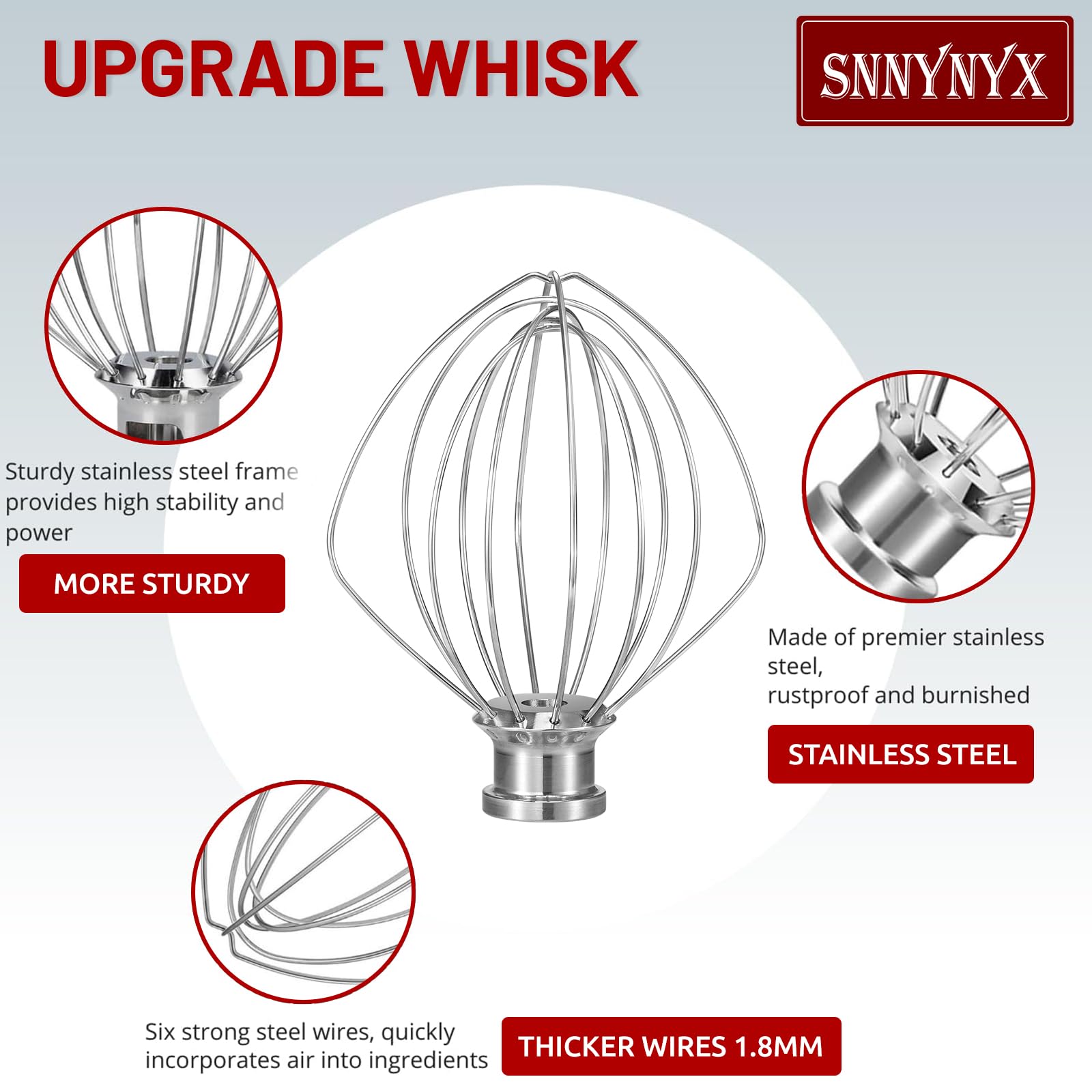 SnnyNyx stainless steel whisk for KitchenAid delivers smooth frostings and creams.