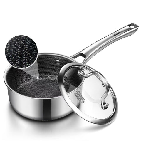 SNOWCLAD 1.5 qt sauce pan with lid for easy simmering on induction or gas