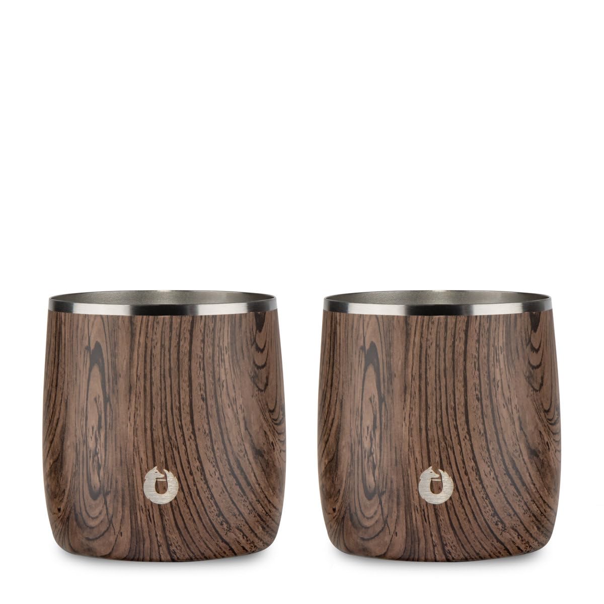 Snowfox premium vacuum insulated whiskey rocks glass set 2 with dark walnut finish, ideal for whiskey on the rocks.