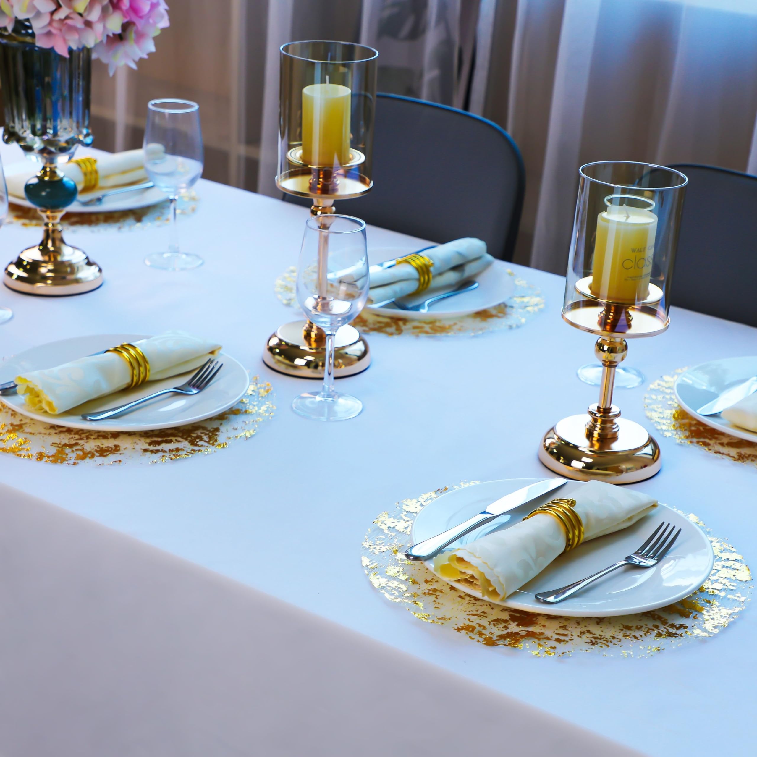 Snowkingdom 13-inch round gold placemats for quick stylish setup
