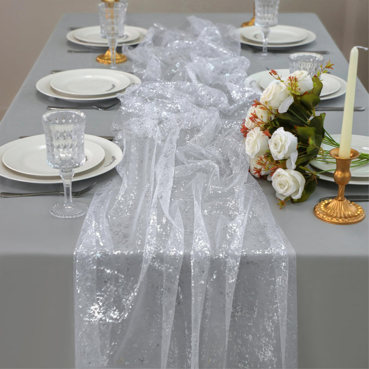Snowkingdom silver cheesecloth table runner 3-pack for versatile rectangular and round tables