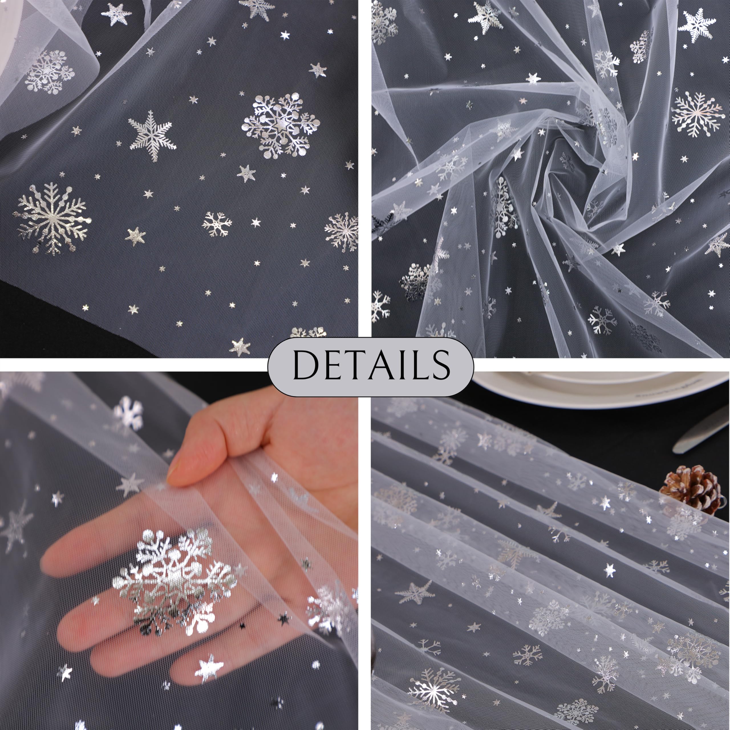 Snowkingdom chiffon snowflake runner close-up showing airy texture for elegant winter settings.