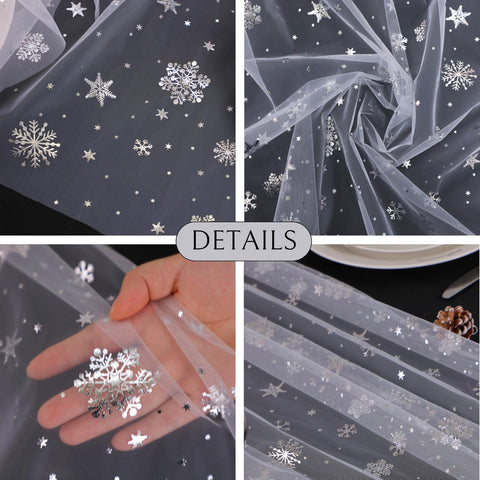 Snowkingdom chiffon snowflake runner close-up showing airy texture for elegant winter settings.