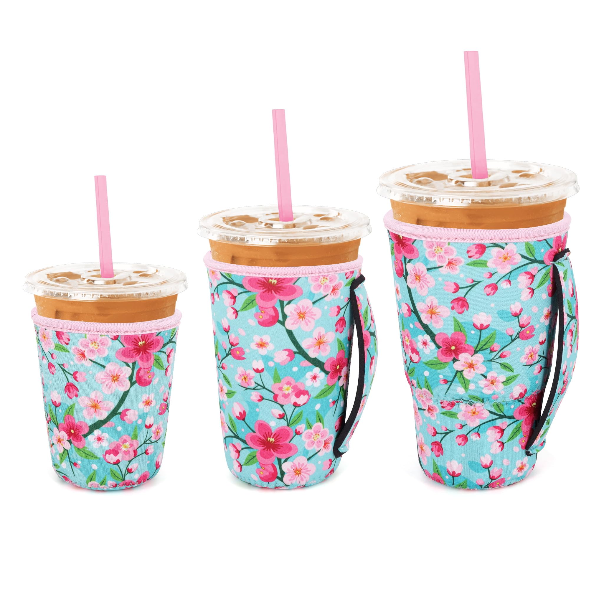 Snowso 3-pack iced coffee sleeves set with durable neoprene protects cups and keeps hands dry.