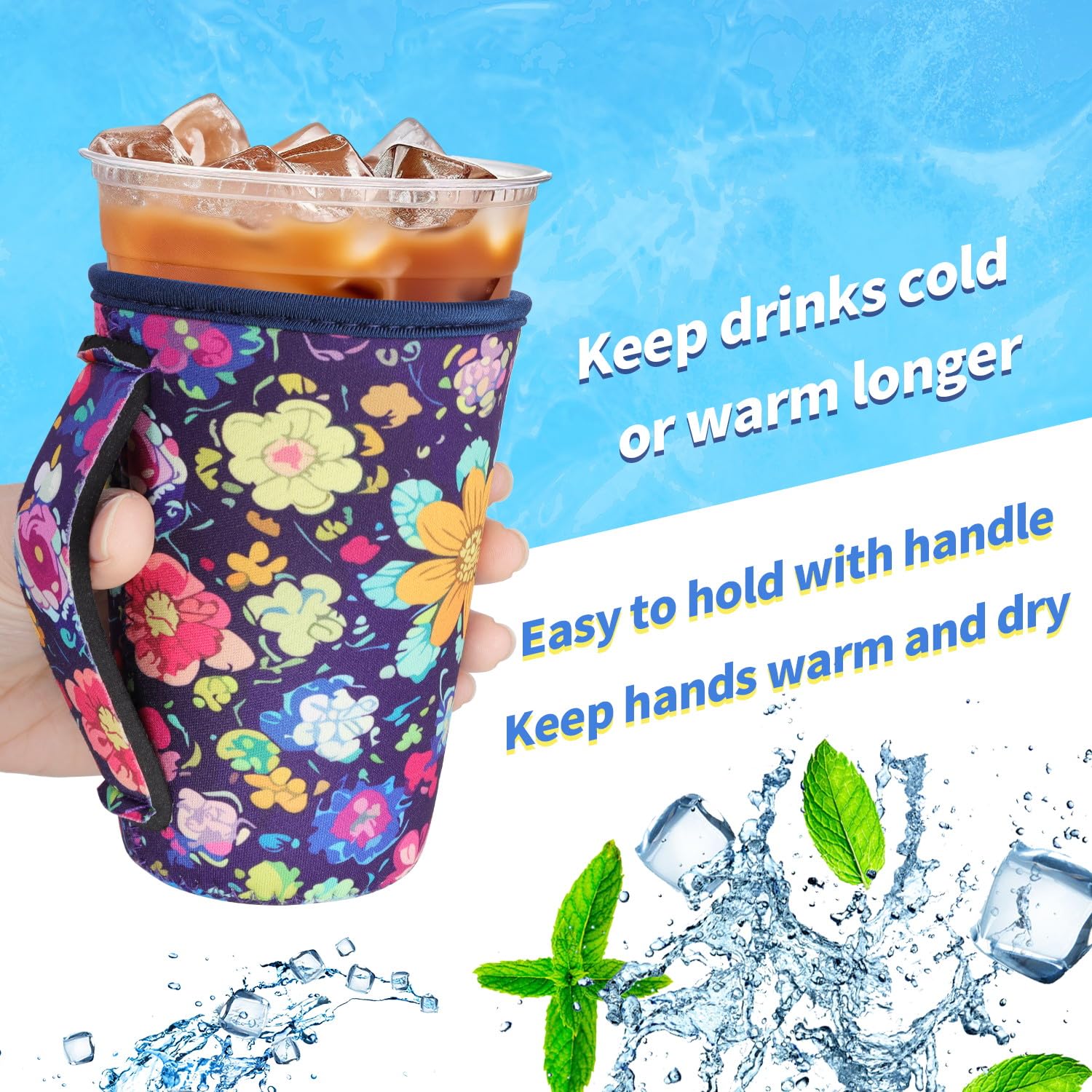 Snowso large cow-print sleeve with handle fits 30-32 oz cups and reduces sweat