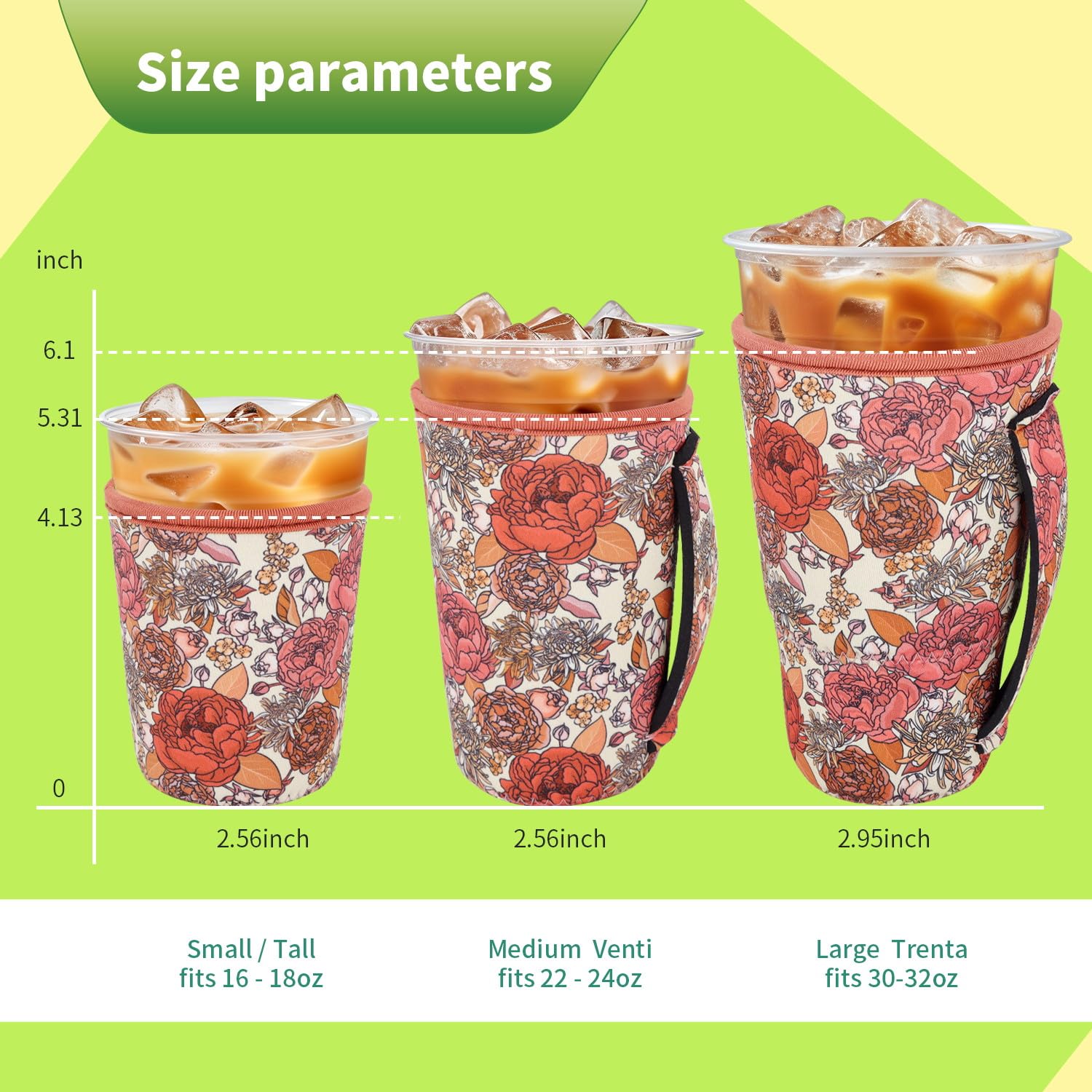 Snowso Flower Power medium sleeve with handle on 22-24 oz cup