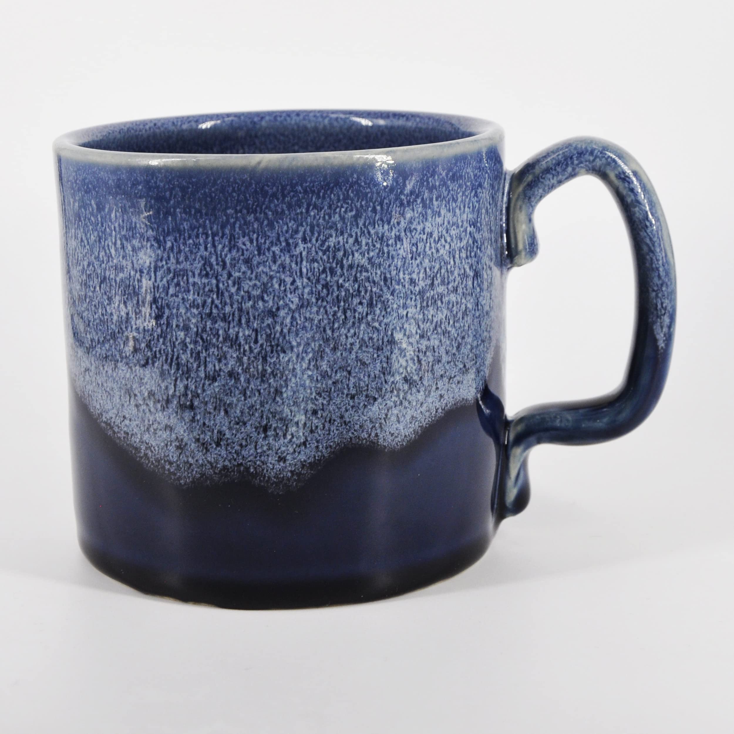 SnowSwept Studio Ol' Blue Frost mug side profile showcases handmade glaze.