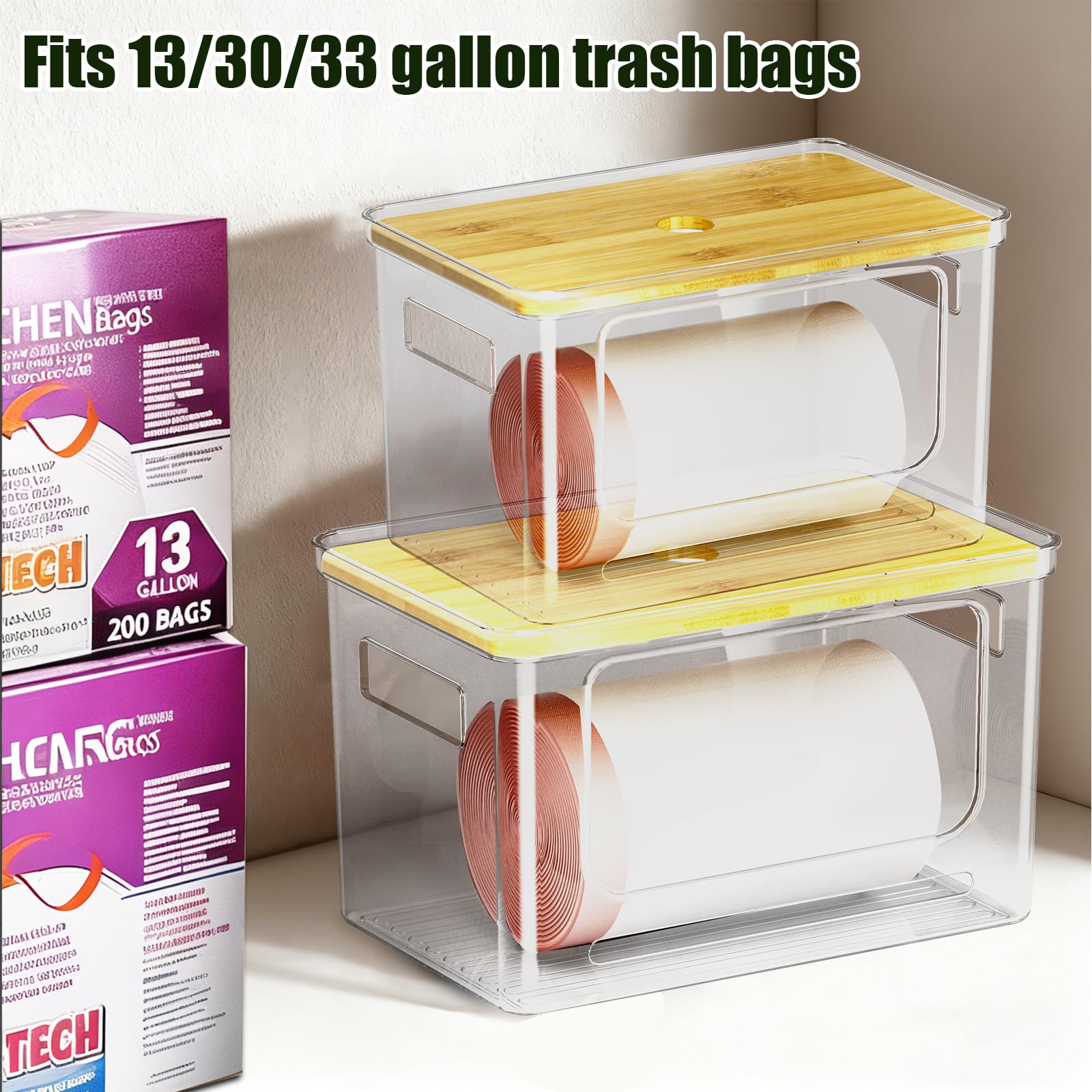 Snpwne stackable trash bin maximizes vertical space under the sink.