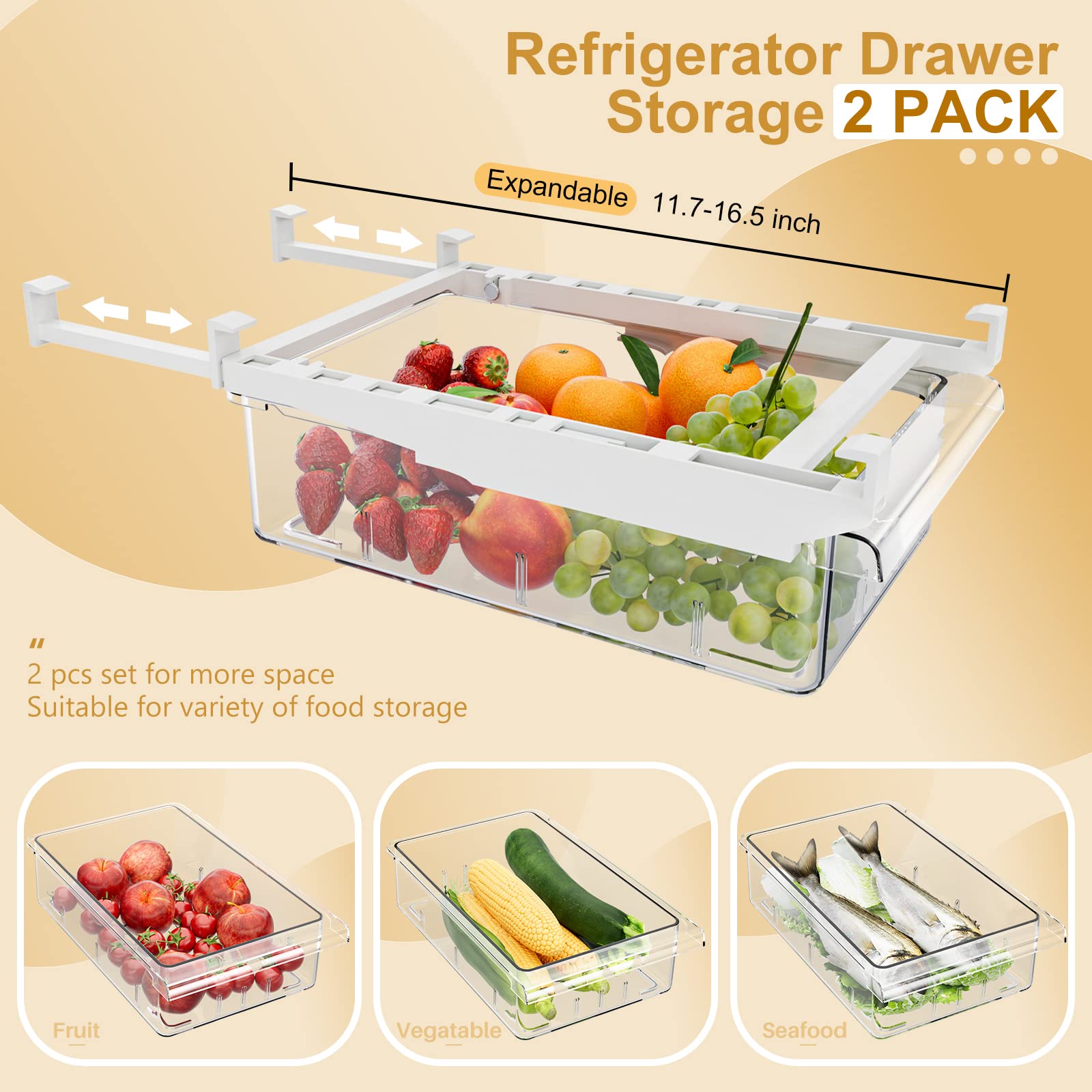 SNSLXH pull-out under-shelf organizer maximizes fridge space