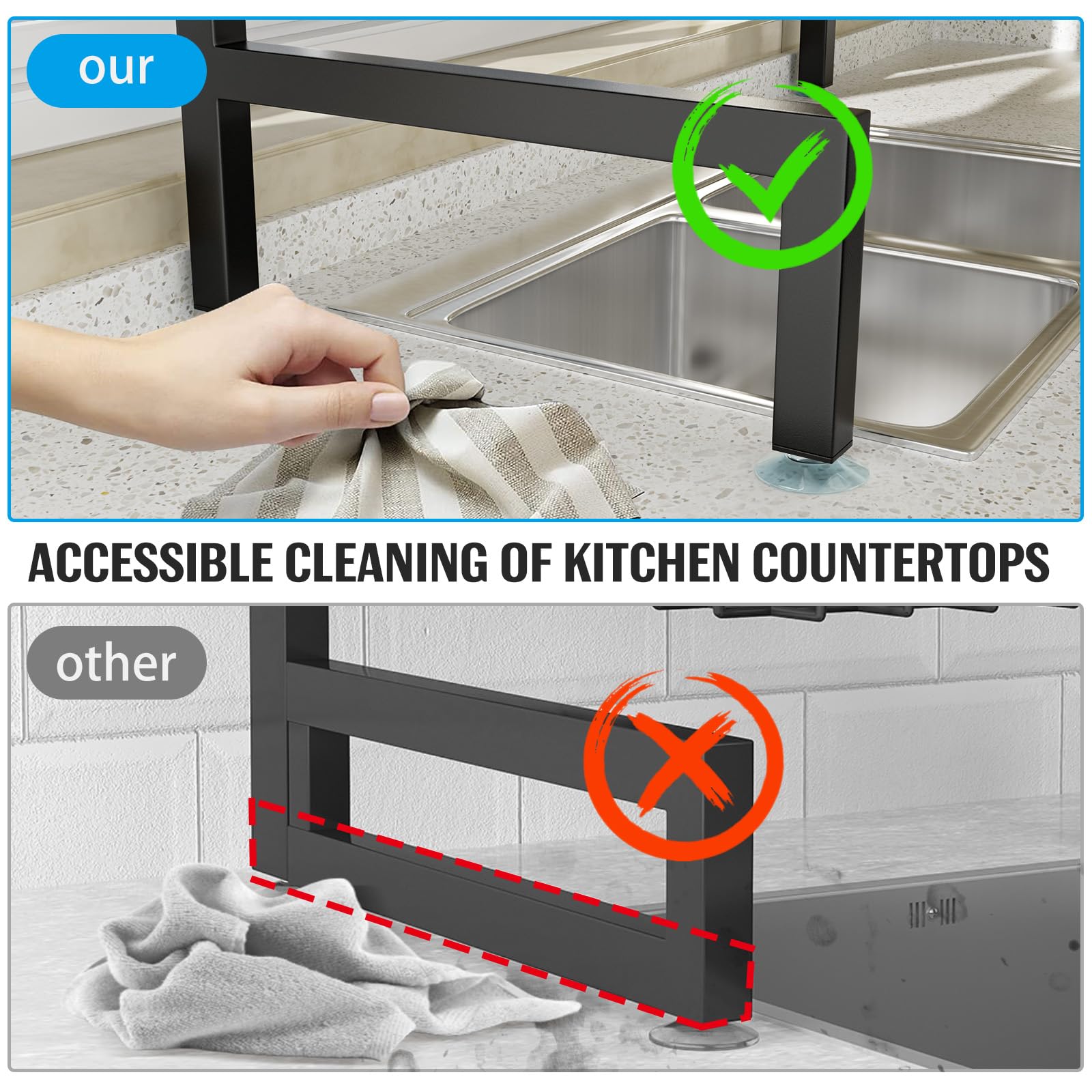 SNSLXH kitchen sink rack installed under the sink saves counter space.