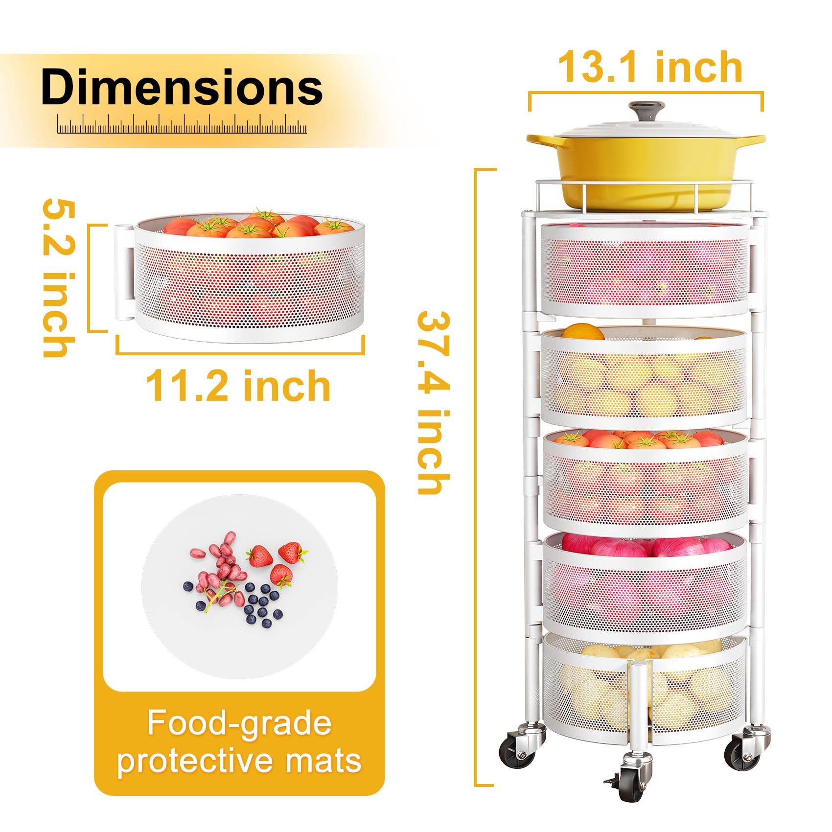 SNTD five-tier rotating cart organizing produce efficiently