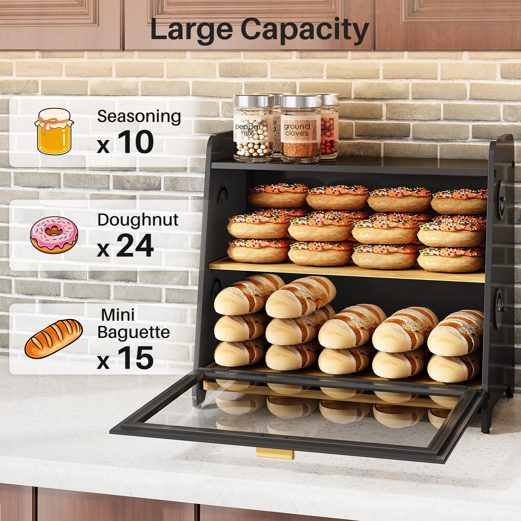 SNTD Bread Box sturdy metal frame with black exterior for modern kitchen style.