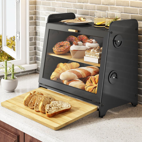 SNTD Bread Box front view with magnetic see-through window for contents at a glance.