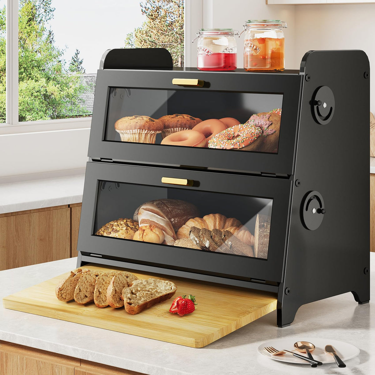 SNTD Bread Box front view showing large capacity for loaves and pastries