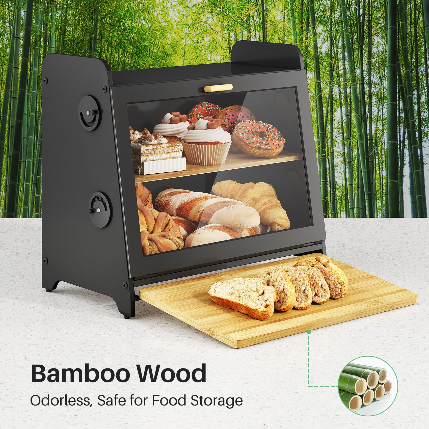 SNTD Bread Box magnetic window helps monitor contents while keeping pests away.