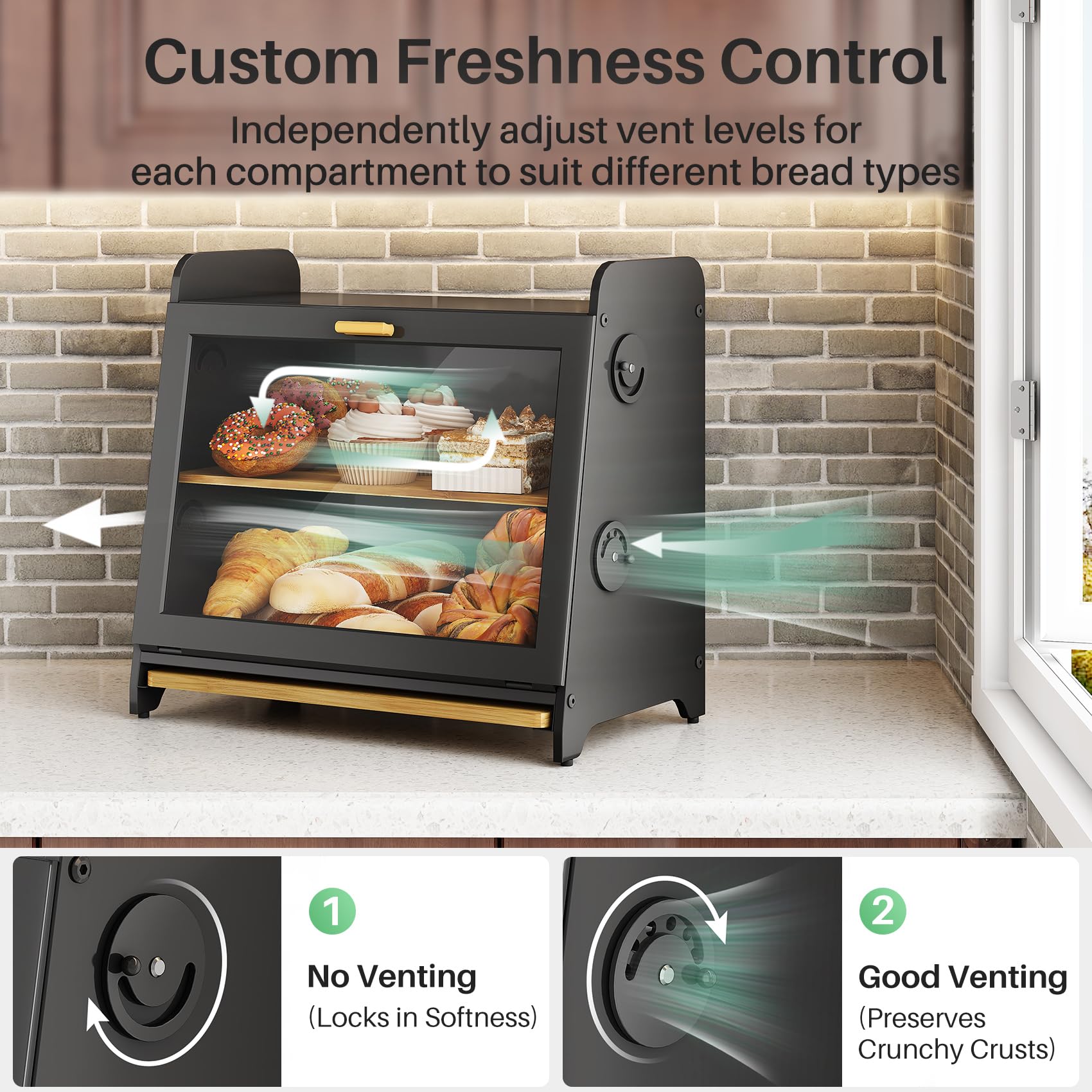 SNTD Bread Box side vent holes for improved air circulation and humidity balance.