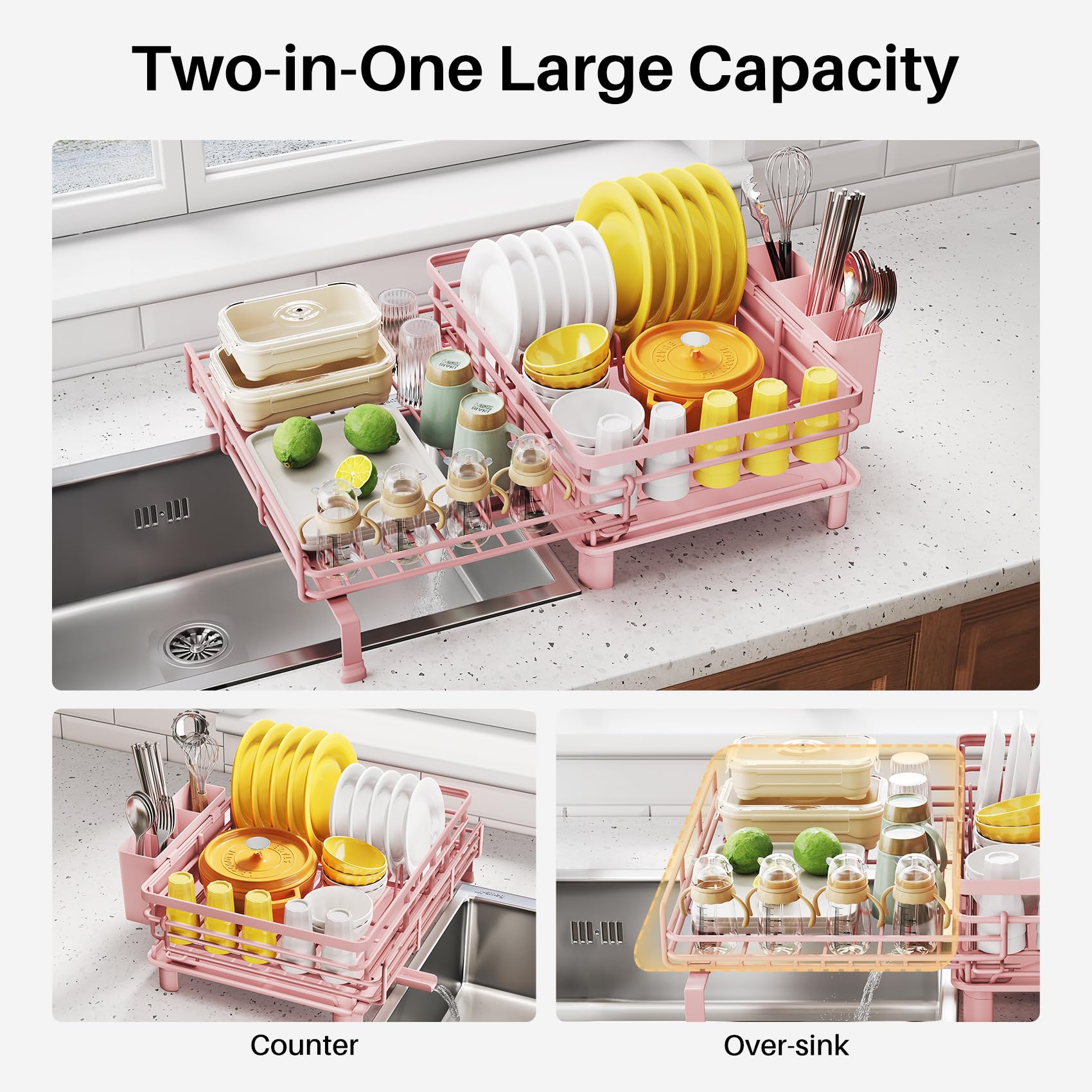 SNTD dish drying rack adjustable feet fit various sinks for stable drying