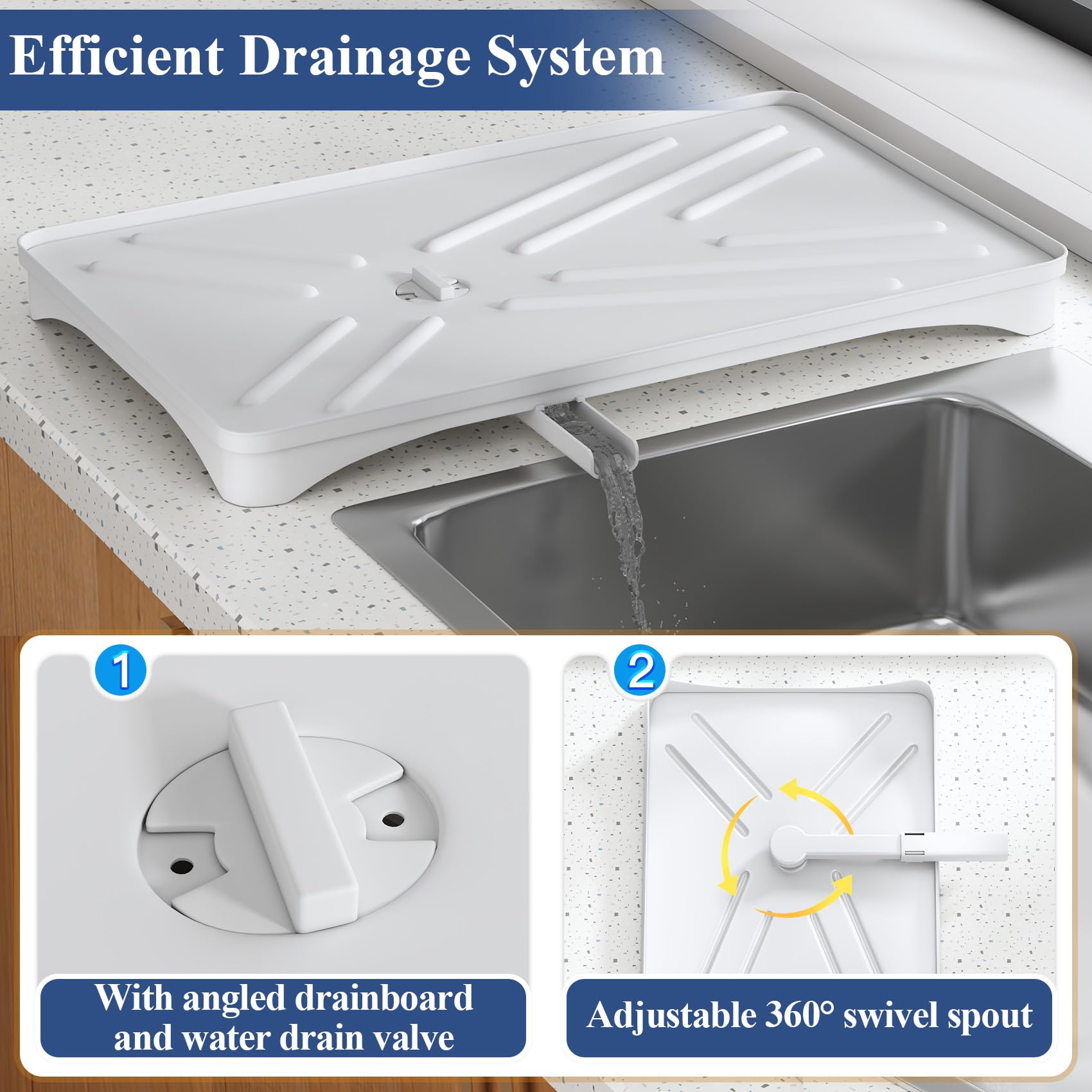 SNTD dish drying rack drainage system showing anti-leak setup.