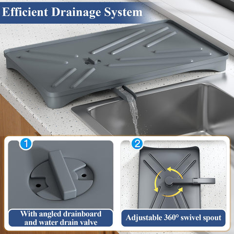 SNTD angled drainboard and spout directing water into sink.