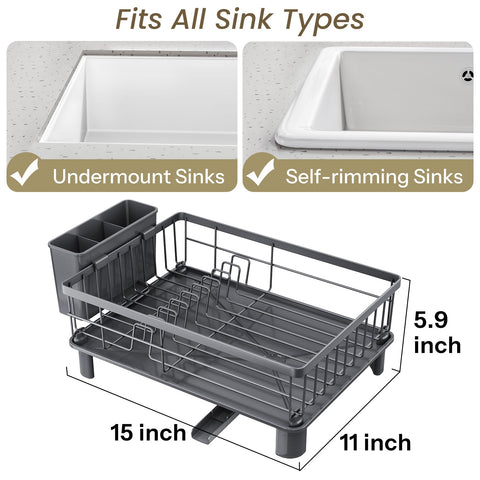 SNTD dish drying rack drainboard with spout directs water to sink for a dry countertop.