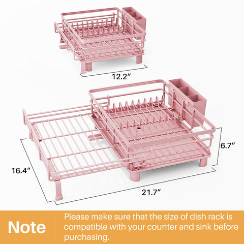 SNTD dish drying rack with angled drip tray directs water into sink to keep counters dry