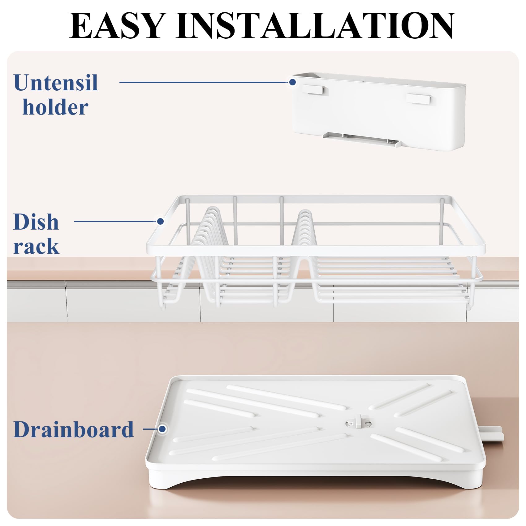 SNTD dish drying rack easy tool-free assembly for quick setup.